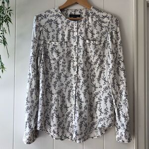 Peruvian Connection Cream Brown Floral Button Top